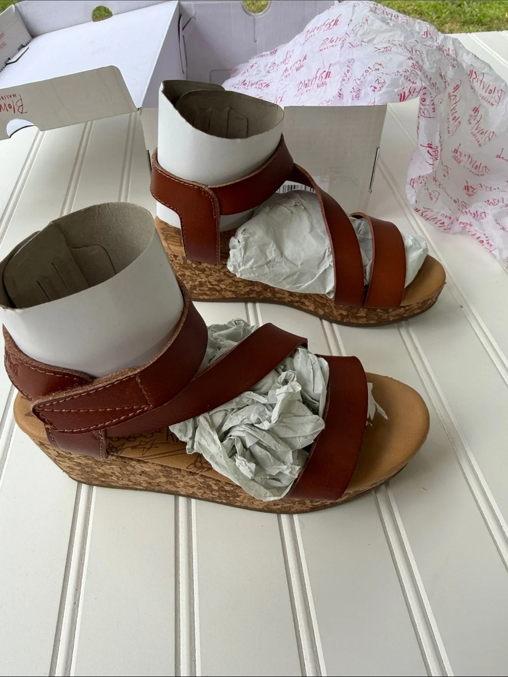 Blowfish Cognac Brown Cork Wedge Sandals